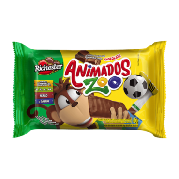 Biscoito Animados Zoo Leite Cobertura Chocolate Richester 40g