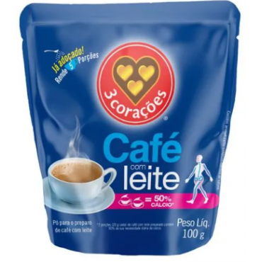 Café com Leite Solúvel 3 Corações Refil 100g