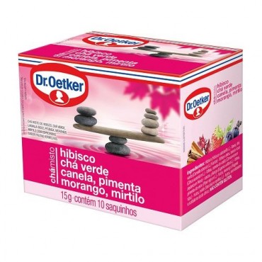 Chá Misto Hibisco, Chá Verde, Canela, Pimenta, Morango e Mirtilo Dr. Oetker 15g